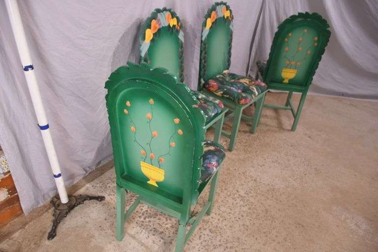 Set of 4 green decorated chairs; 55-12211