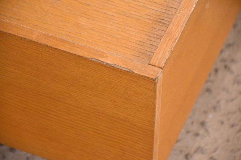 Oak 2 drawer coffee table with silver metal legs; 55-12287