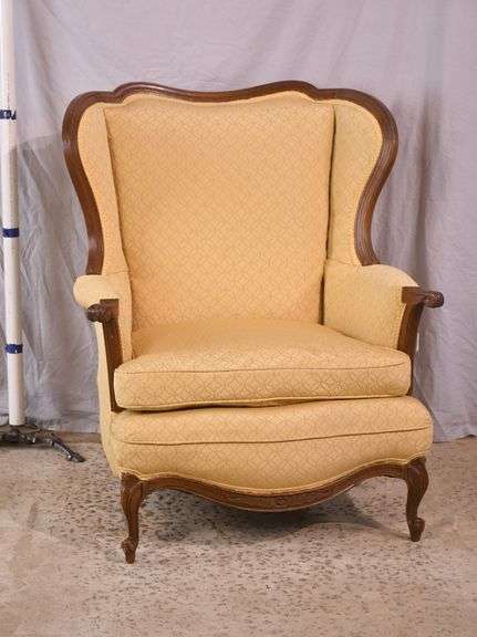 Yellow upholstered French style wingback armchair; 12133-010