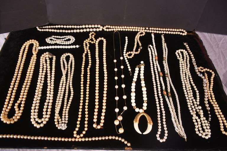Group of vintage faux pearl necklaces and bracelets; 74-12881F