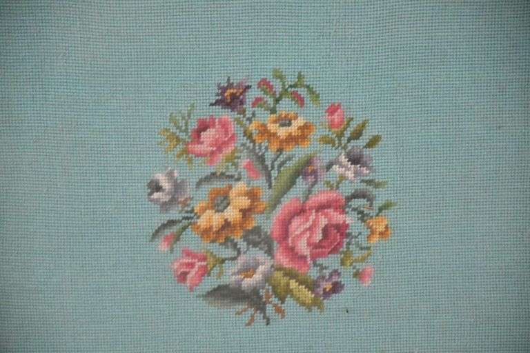 Framed floral needlepoint panel; 192-3105