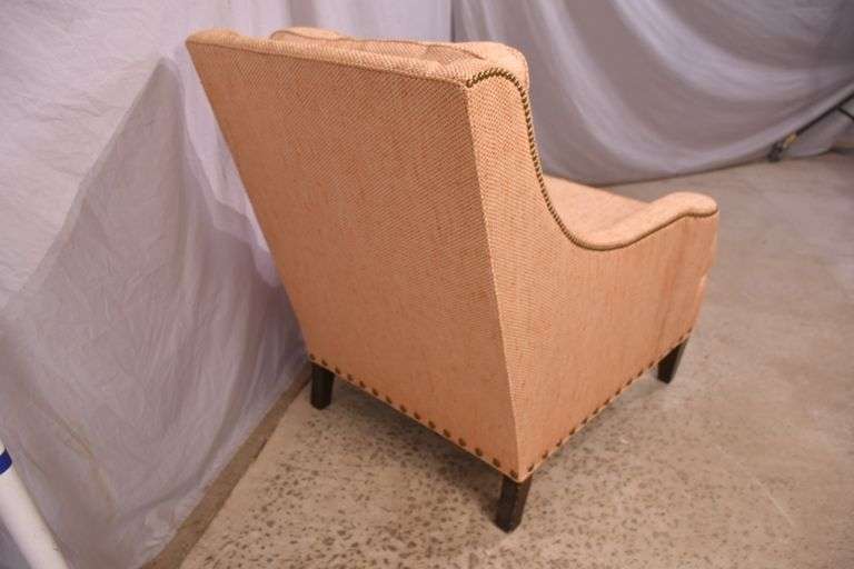 Sherrill upholstered armchair with brass nail head trim; 336-4580