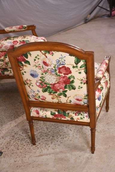 Pair of Meyer, Gunther, & Martini French style open armchairs with down cushions and floral fabric; 18305-028