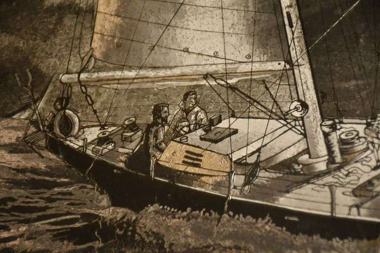 Manifestations gold foil optical illusion art with sailboats; 336-4568
