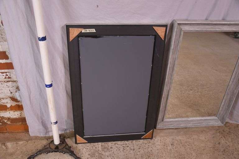 Pair of mirrors with distressed light gray frames; 336-4567