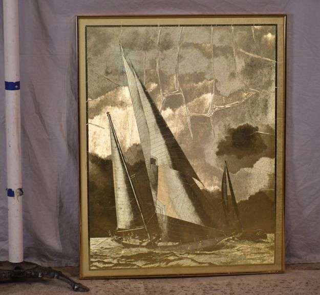 Manifestations gold foil optical illusion art with sailboats; 336-4568
