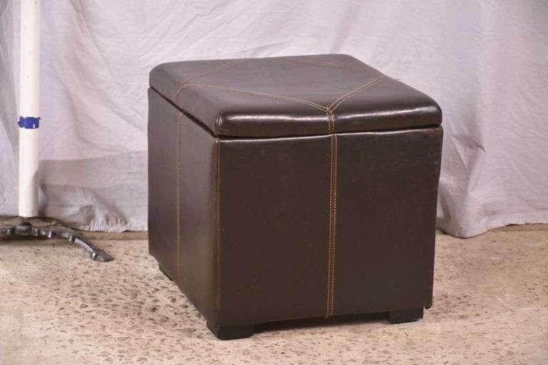 Brown synthetic leather lift top storage box/bench; 55-12267