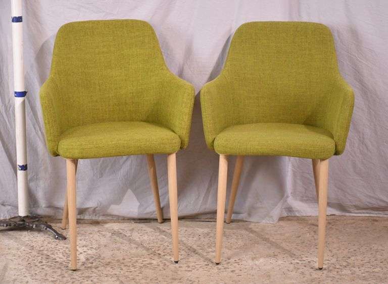 Pair of Noble House modern style green upholstered armchairs; 336-4583