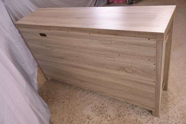 Distressed barnwood-look laminate open front bookcase/media credenza; 1153-088