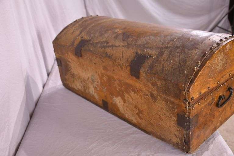 Vintage hair-on-hide covered trunk; 18308-005