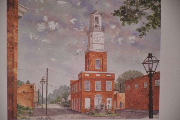 Framed print of the Winnsboro, SC Clock Tower by William L. Powers; 1007-112