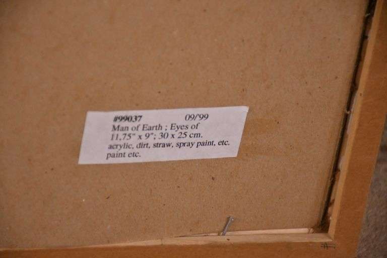Pair of framed mixed media artworks "Man of Earth, Eyes of Stone"; 55-12218D