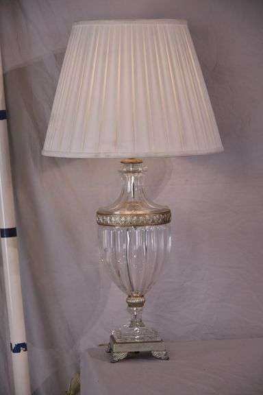 Schonbek large crystal lamp with shade and silver trim; 55-12272