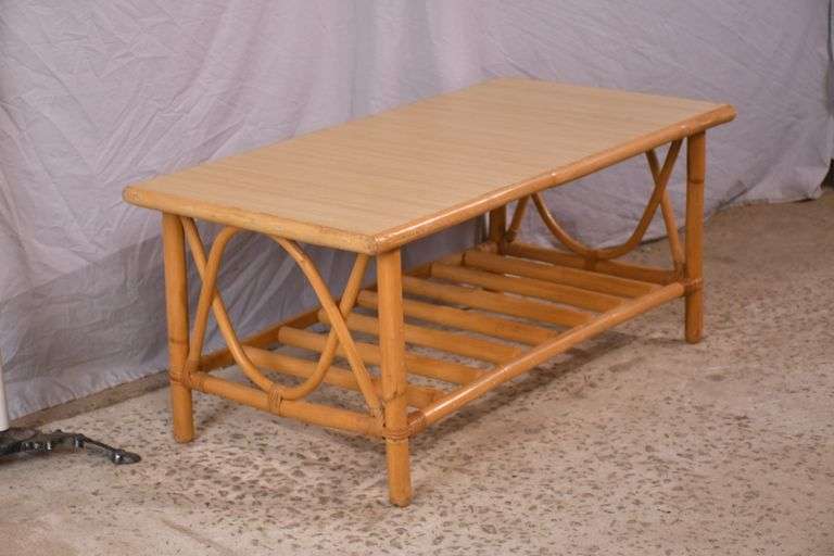 Rattan bentwood two-tier coffee table with Formica top; 1116-728