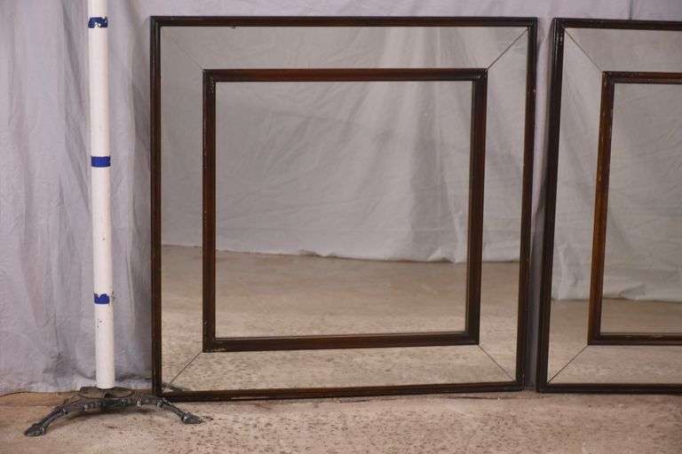 Pair of square mirrors with mahogany frames; 55-12315E