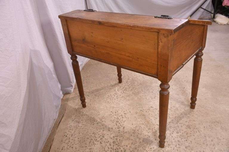 Early lift-top schoolmaster's desk with turned legs; 18308-011