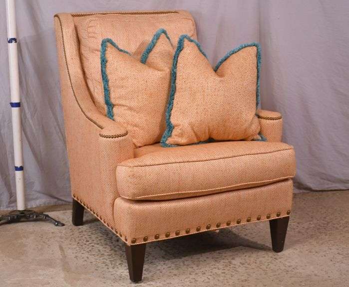 Sherrill upholstered armchair with brass nail head trim; 336-4580