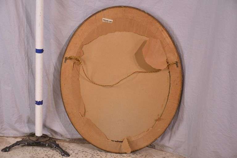 Oval beveled mirror with gold trimmed frame; 18305-001