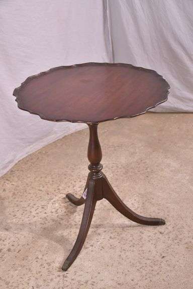 Pair of Ferguson mahogany tilt-top side tables; 55-12237+