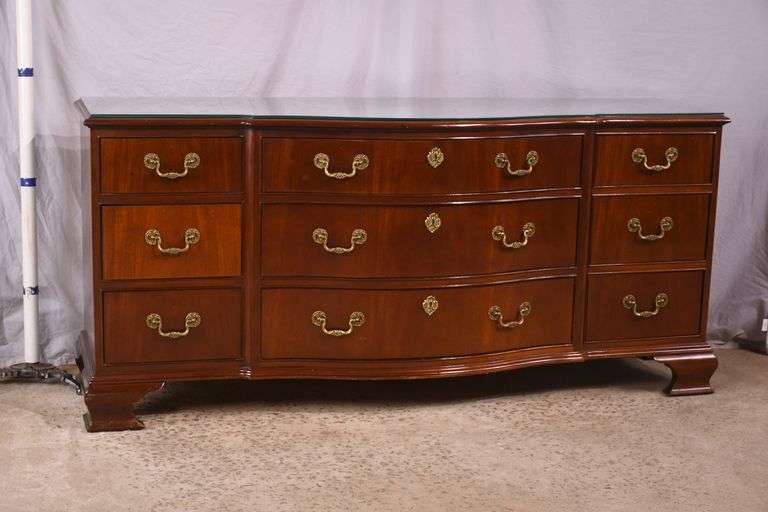 Baker inlaid mahogany 9 drawer triple dresser; 55-12266