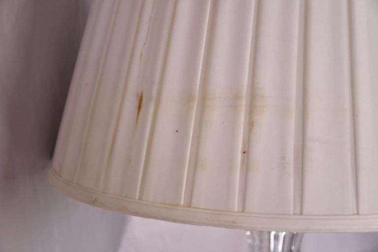 Schonbek large crystal lamp with shade and silver trim; 55-12272