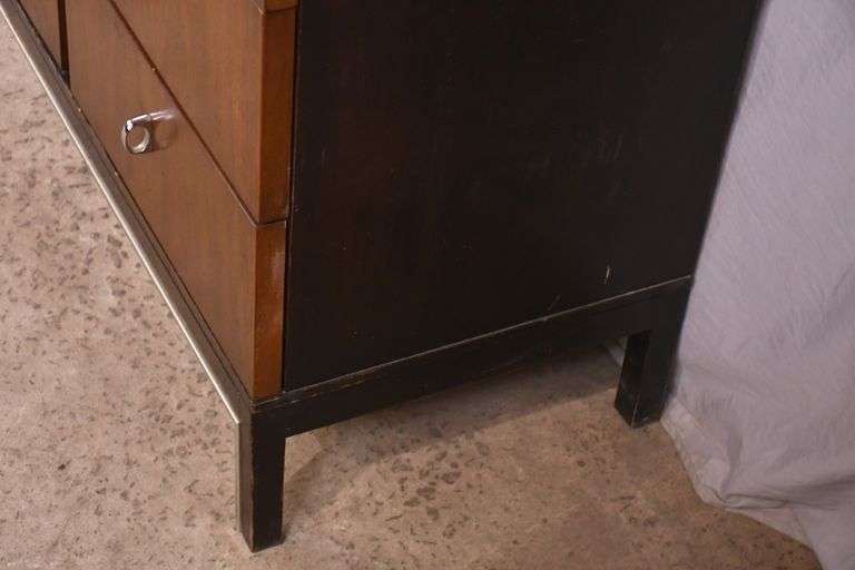 American of Martinsville walnut mid-century style triple dresser with fitted interior; 55-12346B