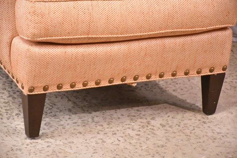 Sherrill upholstered armchair with brass nail head trim; 336-4580