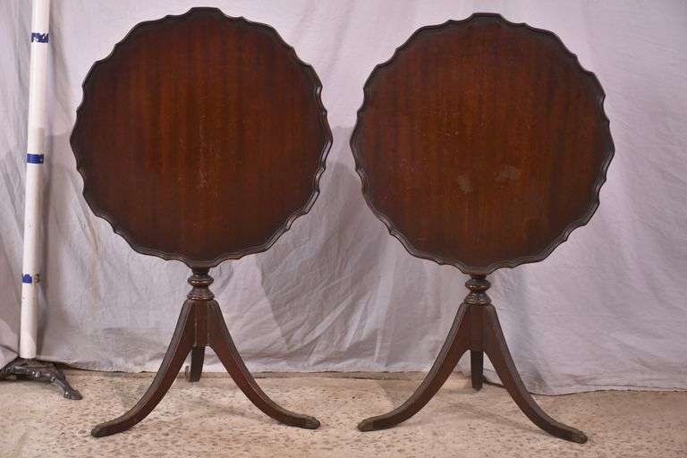 Pair of Ferguson mahogany tilt-top side tables; 55-12237+