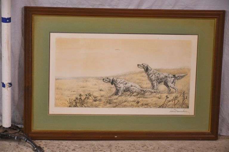 Signed limited edition framed print of pointers by Leon Danchin; 1037-1171