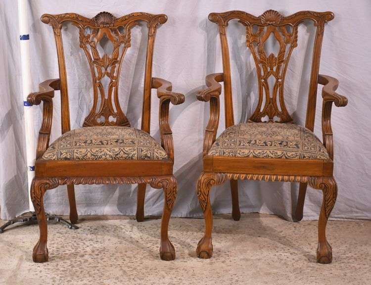 Pair of carved mahogany Chippendale style open armchairs; 1116-739