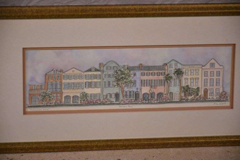 Framed sculptured watercolor print "Rainbow Row" by Patsy Gullett; 18092-025