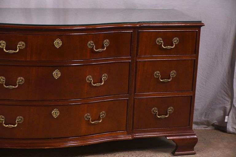 Baker inlaid mahogany 9 drawer triple dresser; 55-12266