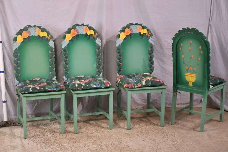 Set of 4 green decorated chairs; 55-12211