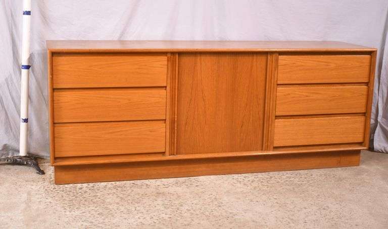 Danflex Danish modern style credenza/dresser with tambour door and 6 drawers; 55-12348