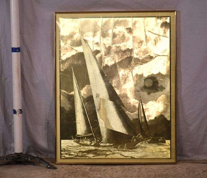 Manifestations gold foil optical illusion art with sailboats; 336-4568