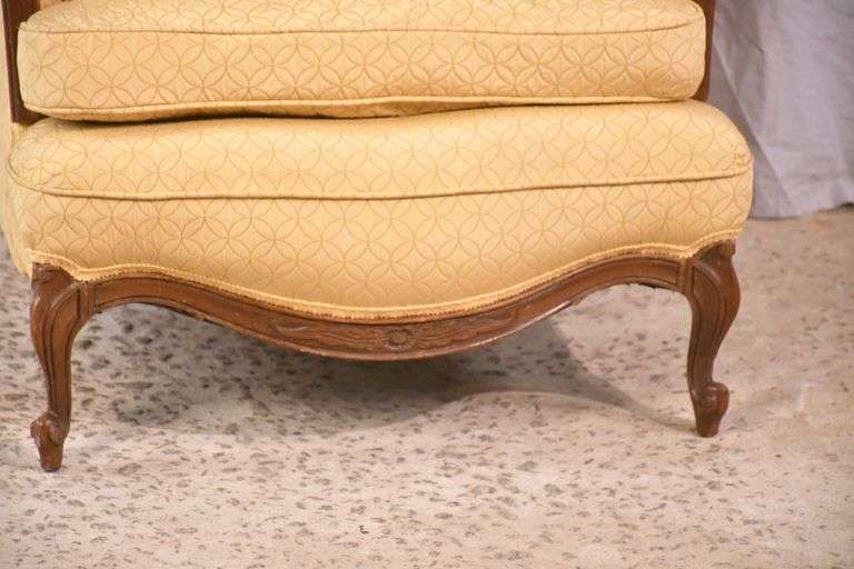 Yellow upholstered French style wingback armchair; 12133-010