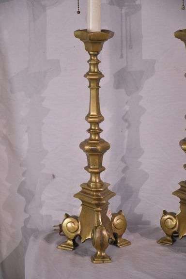 Pair of tall brass lamps; 55-12345