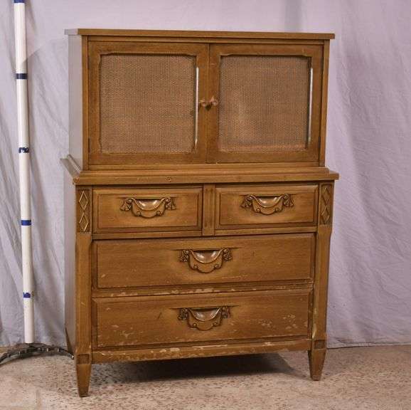 Mid-century style chest on chest with fitted interior; 55-12195