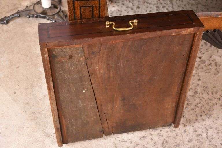 Early inlaid 2 door armoire with black trim; 55-12302