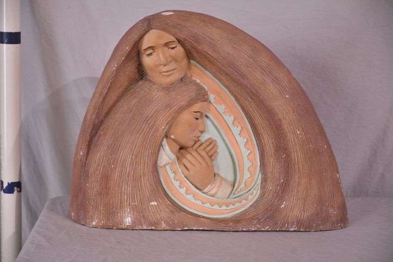 Ceramic sculpture of mother and child by J. Vera; 55-12229