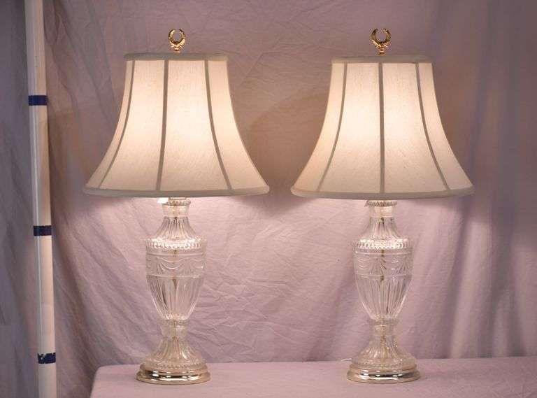 Pair of crystal lamps with shades; 1116-735