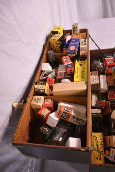 Knickerbocker radio/television repair mans tool box with vintage tubes; 55-12225