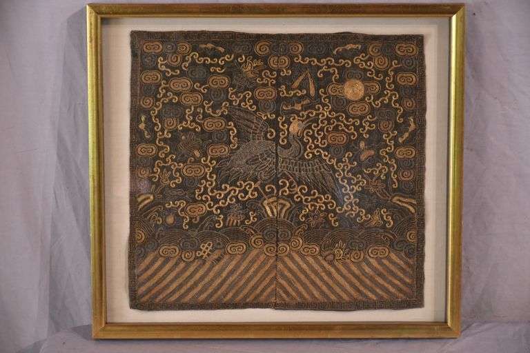 Small framed early Oriental style textile of a bird; 44-483