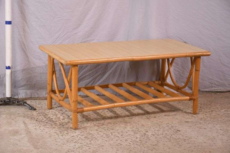 Rattan bentwood two-tier coffee table with Formica top; 1116-728
