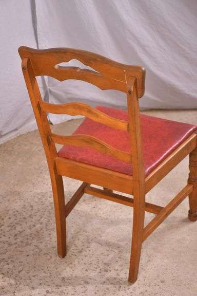 Set of 4 ladderback chairs with red vinyl seats; 3072-008