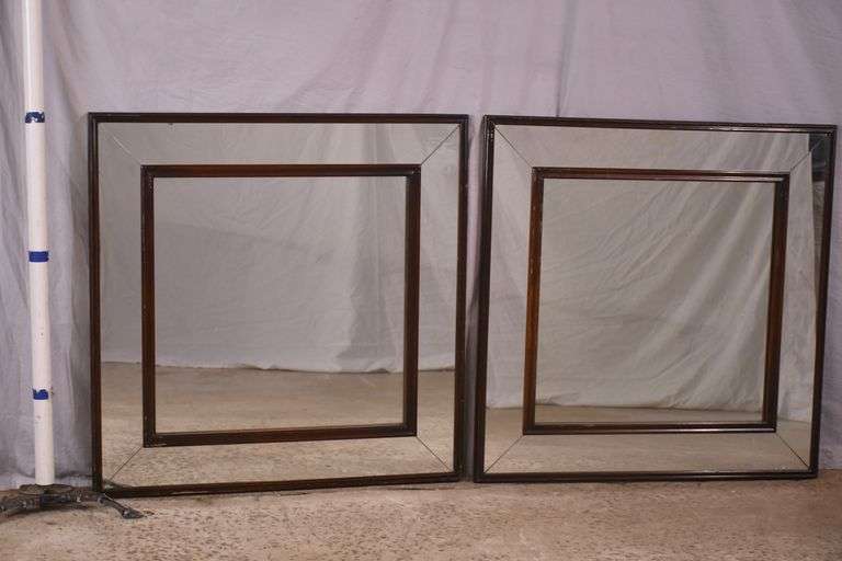 Pair of square mirrors with mahogany frames; 55-12315E