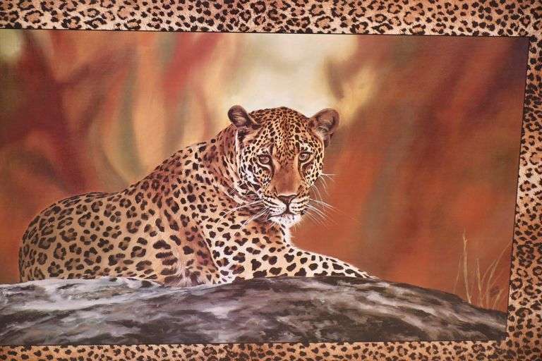 Large framed print of a leopard by Reid; 192-3096