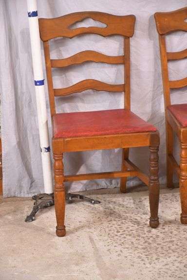 Set of 4 ladderback chairs with red vinyl seats; 3072-008