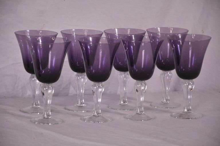 Set of 8 purple glass goblets; 74-12881G