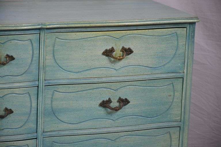 Blue French style serpentine front 9 drawer triple dresser; 55-12193